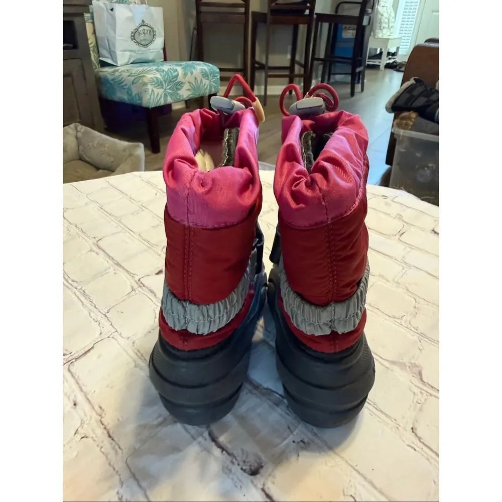 Sorel Kids Size 8 Flurry Durable Snow Boots Red Pink Winter Water Resistant